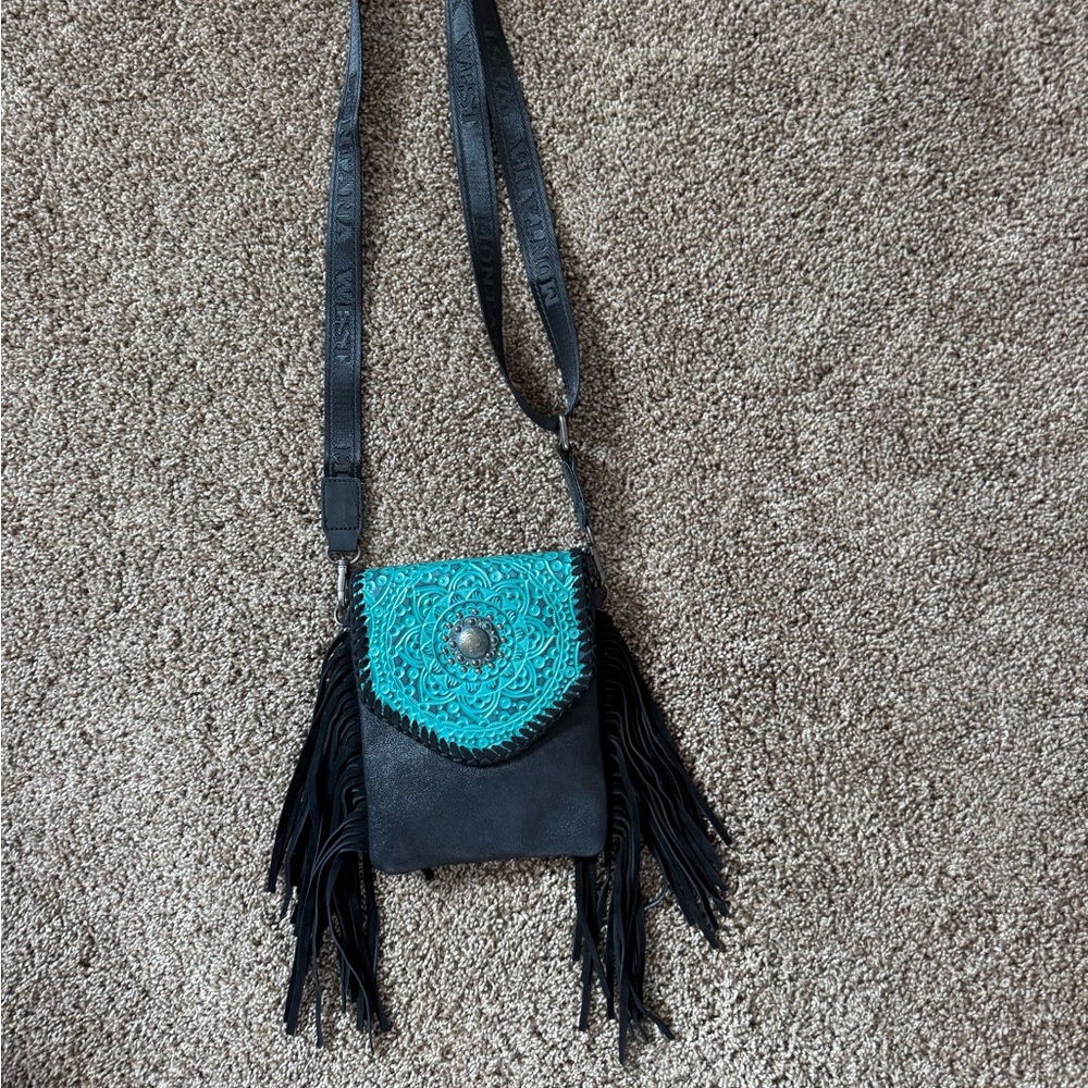 Montana West Black and Turquoise Crossbody Bag with Fringe